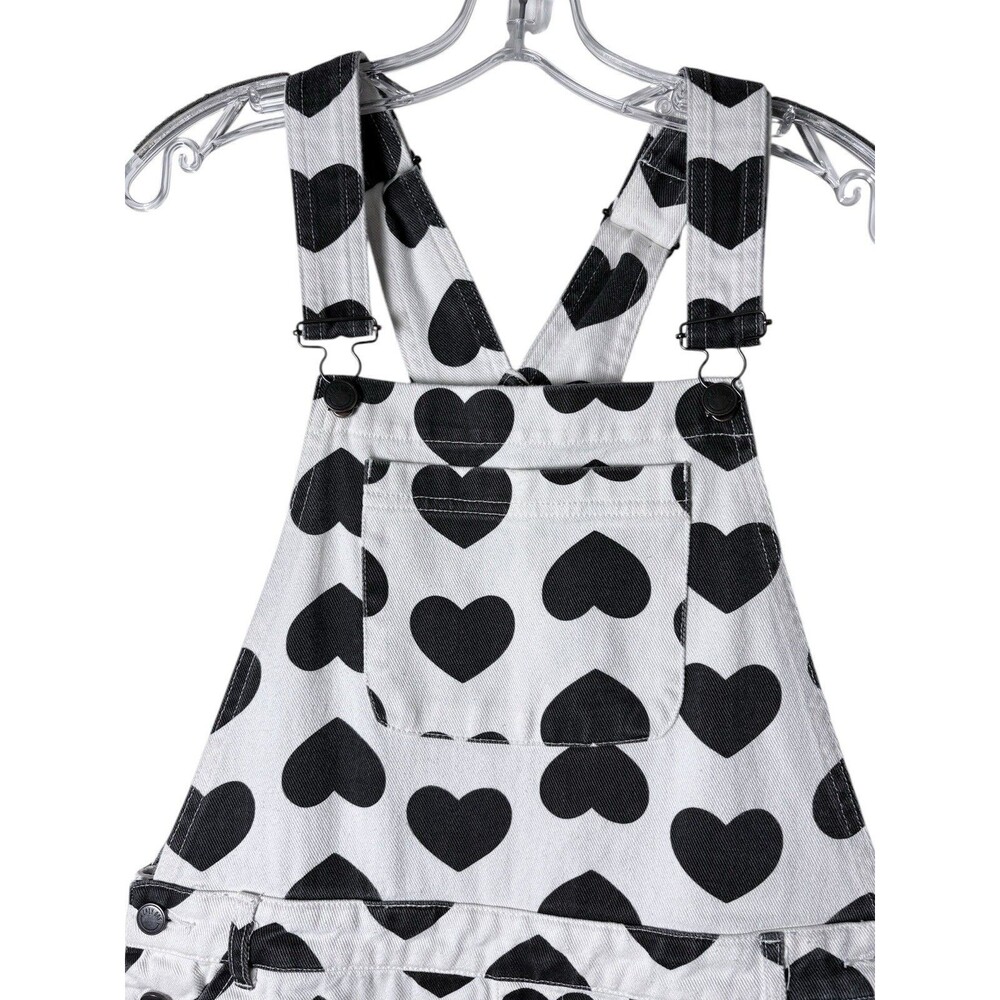 Lazy Oaf Black Heart Denim Overalls UK Size 8 US Size 4 32” Waist 25” Inseam - Picture 4 of 10